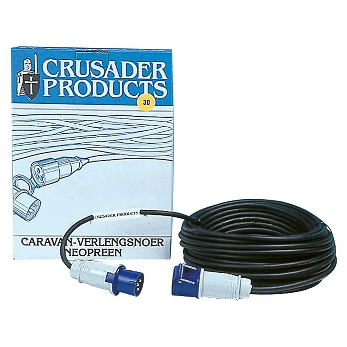 Verlängerungskabel - 25 m - Produktabbildung eines Crusader Products Caravan-Verlängerungskabels aus Neopren mit 30 Metern Länge.
