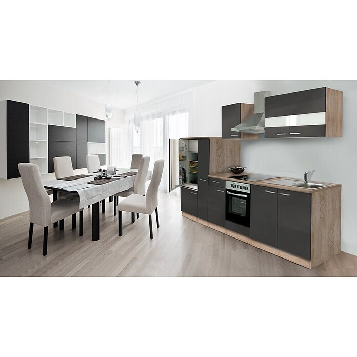 Respekta Composición de cocina (Ancho: 300 cm, Con dispositivos eléctricos, Gris)