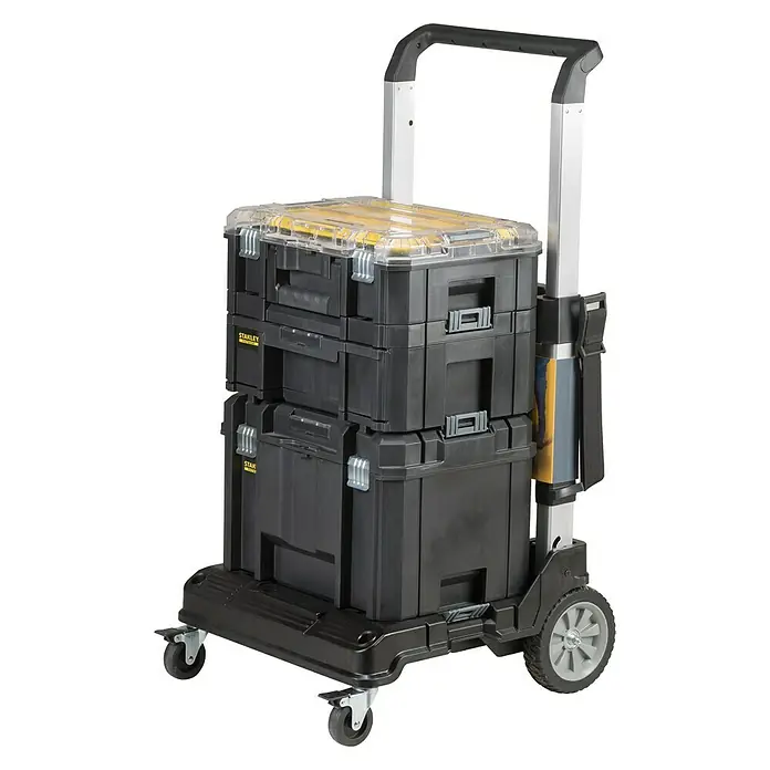 Stanley TSTAK Transportroller - Passend für: Stanley TSTAK-Serie, Max. Ladegewicht: 100 kg - Stanley FatMax Werkzeugkoffer-Turm mit Trolley, ideal für den Transport und die Organisation von Werkzeugen und Zubehör auf der Baustelle.