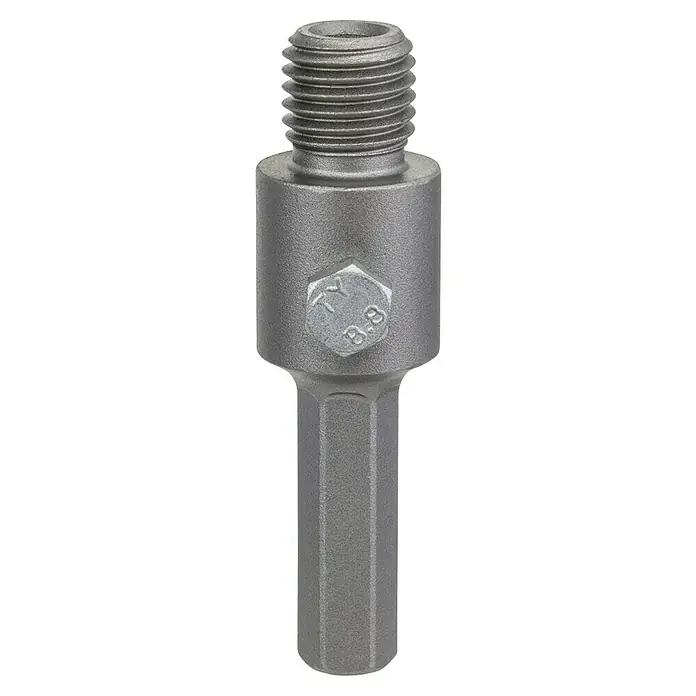 Craftomat Aufnahmeschaft - Länge: 80 mm - Nahaufnahme des Adapter-Bohrers aus Metall mit Gewinde und Sechskantschaft für Bohrmaschinen, ideal für professionelle Anwendungen.