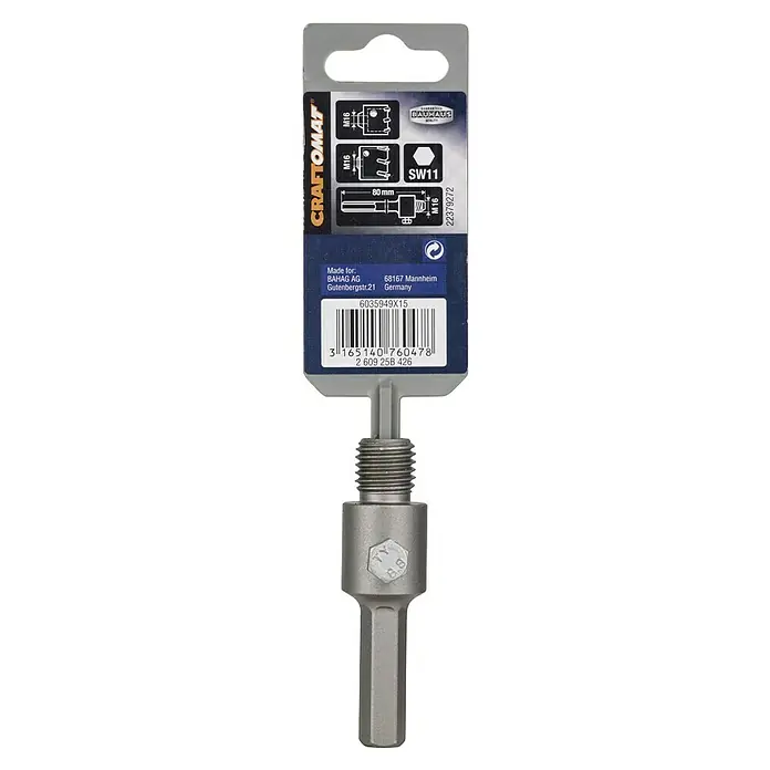 Craftomat Vástago de alojamiento - Largo: 80 mm - Adaptador con tamaño M16 y tamaño de llave SW11, perfecto para artesanos y aficionados al bricolaje.