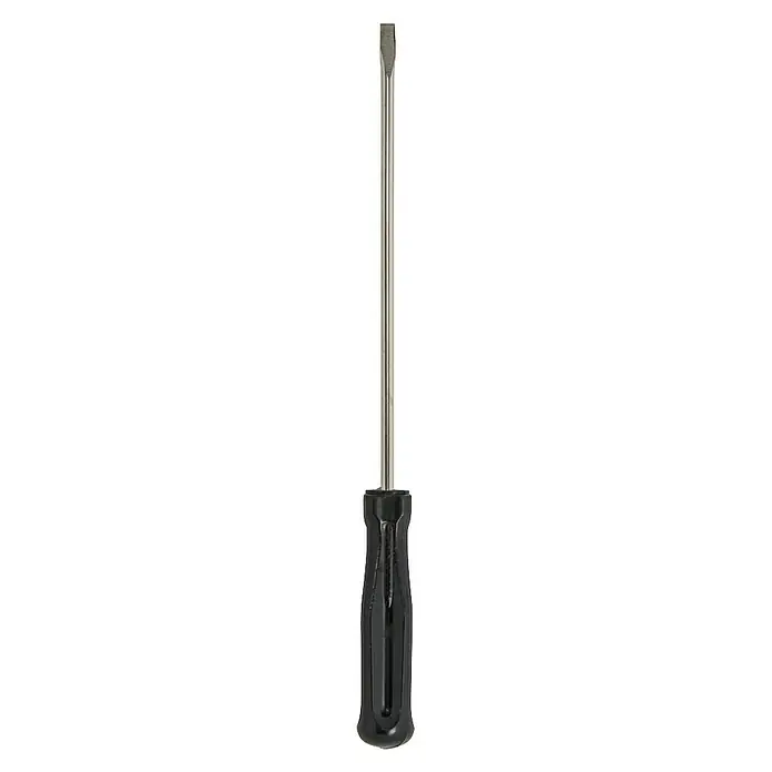 Bosch Schraubendreher - Passend für: Bosch Stichsägen PST/GST - Ein Schlitzschraubendreher mit schwarzem Griff und langem, silberfarbenem Schaft für diverse Schraubarbeiten.