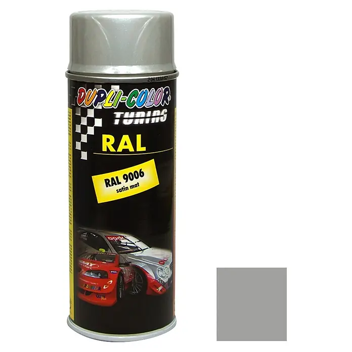 Dupli-Color Tuning Lackspray RAL 9006 - Silber, Seidenmatt, 400 ml - Dupli-Color Tuning RAL 9006 Spraydose in Silbergrau. Ideal für Fahrzeugtuning und Reparaturen, bietet eine gleichmäßige, matte Oberfläche.