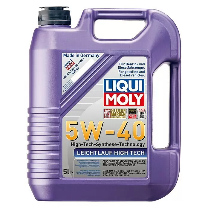 Liqui Moly Aceite para motor ligero High Tech - 5 l, 5W-40, A3/B4 - Bidón de plástico morado de aceite de motor Liqui Moly 5W-40 para vehículos de gasolina y diésel, 5 litros.