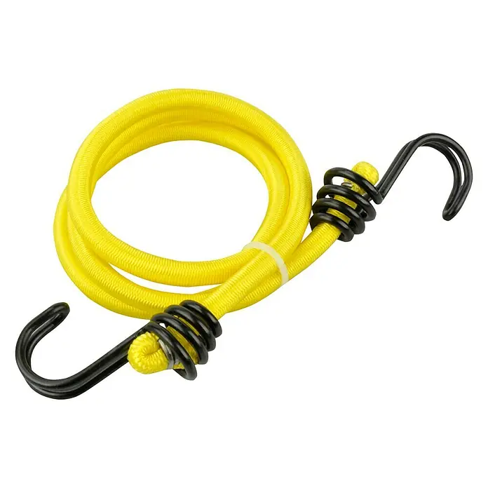Gummispannseil - Länge: 100 cm, 1 Stk. - Gelber Gepäckspanner mit schwarzen Haken zum Sichern von Gegenständen beim Transport. Vielseitig und zuverlässig.