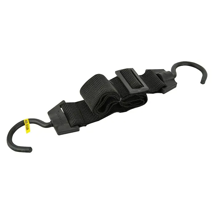 Spannseil - 60 cm - 120 cm, Breite: 40 mm - Bild eines schwarzen Spanngurts mit Haken an beiden Enden und einer Schnalle in der Mitte.