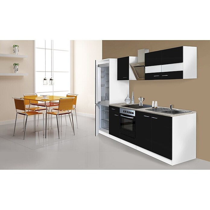 Respekta Composición de cocina (Ancho: 270 cm, Con dispositivos eléctricos, Negro)