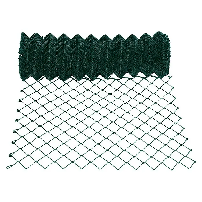 Viereckgeflecht - 25 x 1 m, Grün, Draht - Ein aufgerollter, grüner Maschendrahtzaun liegt auf einer ebenen Fläche und zeigt seine typische Rautenstruktur.
