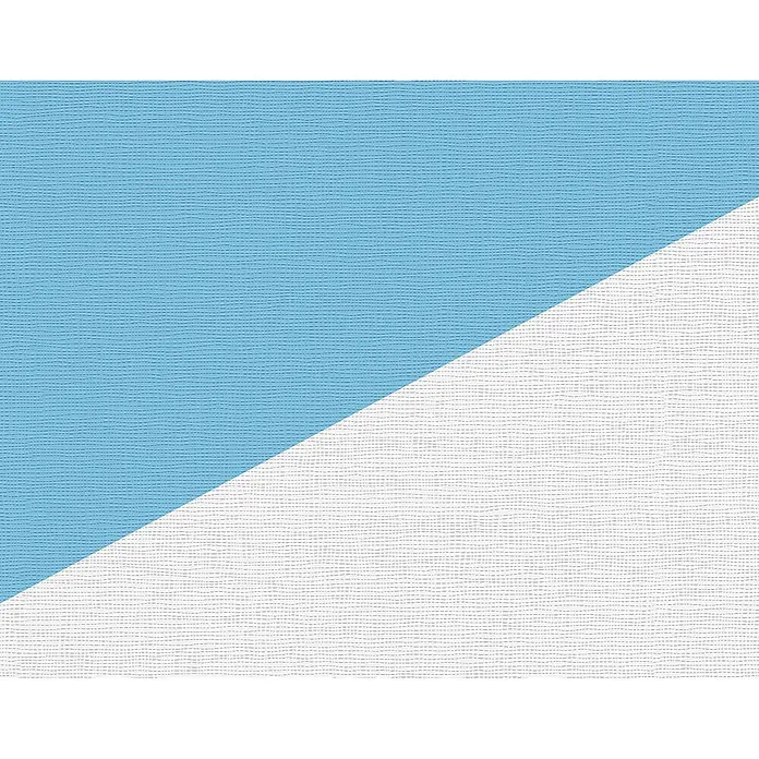 Atlantis Protect Vliestapete Punktstruktur - Weiß, Uni, 10,05 x 0,53 m - Zweifarbiger Hintergrund mit einer Textur, die an feines Leinen erinnert, oben hellblau und unten weiß, diagonal geteilt.