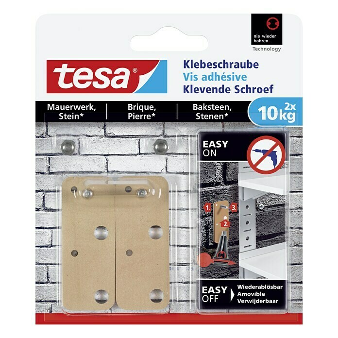 Tesa Klebeschraube (Geeignet für: Mauerwerk, Belastbarkeit: 10 kg, 2 Stk., Rechteckig)