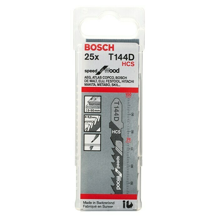 Bosch Stichsägeblätter T 144 D (Weichholz/Faserplatte, 25 Stk., T-Schaft)