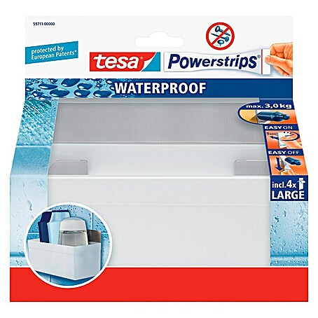 Tesa Powerstrips Waterproof Duschablage (Edelstahl, Weiß)