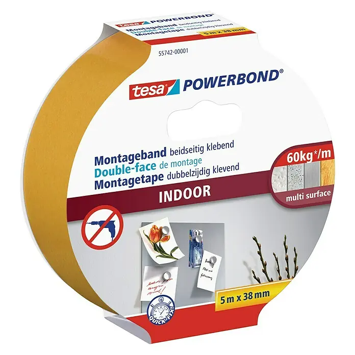 Tesa Powerbond Montageband Indoor - 5 m x 38 mm - Tesa Powerbond Montageband für den Innenbereich. Doppelseitiges Klebeband für einfache und schnelle Montage auf verschiedenen Oberflächen.