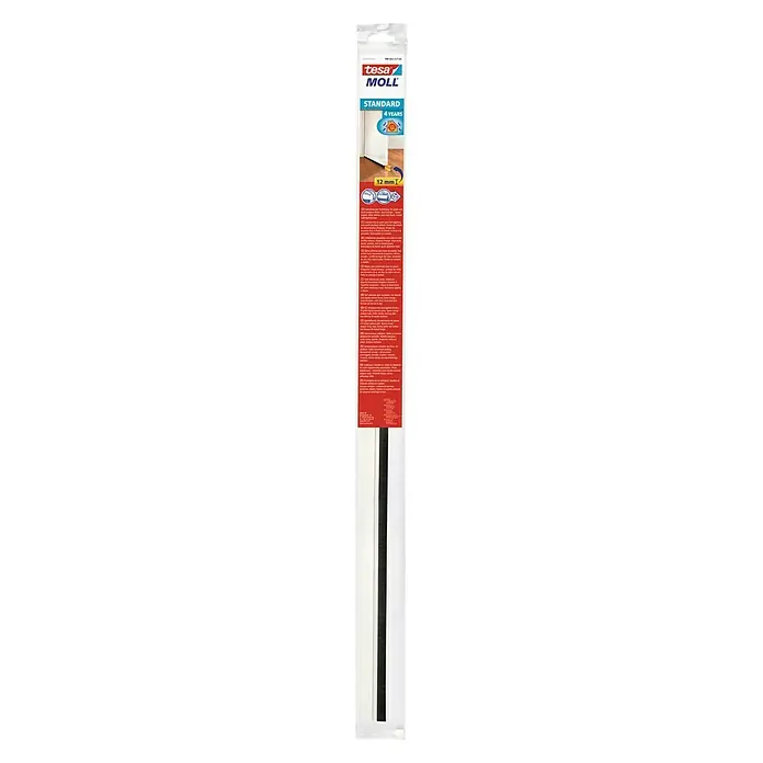 Tesa INSULATION Burlete para puerta Estándar - Blanco, 1 m x 37 mm, Apto para: Desajustes de hasta 12 mm de ancho - Perfil de estanqueidad Tesa Moll Standard para ventanas y puertas, autoadhesivo y duradero, que asegura un aislamiento eficaz contra corrientes y ruido.