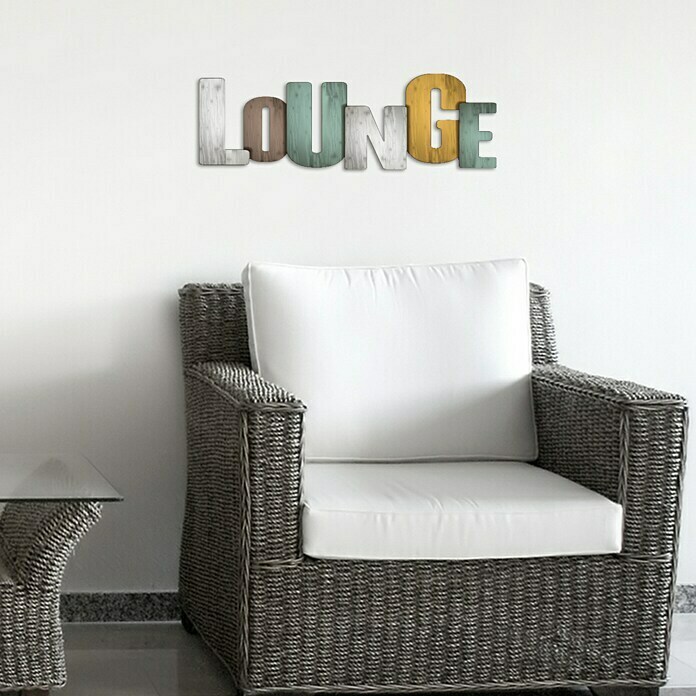 Wandobjekt (Lounge, Weiß/Braun/Türkis/Gelb, 60 x 20 cm)