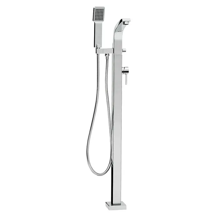Ottofond Badewannenstandarmatur Gila - Höhe: 107,5 cm, Chrom, Glänzend - Freistehende, glänzende Chrom-Badarmatur mit Handbrause und modernem, eckigem Design für ein luxuriöses Badezimmerambiente.