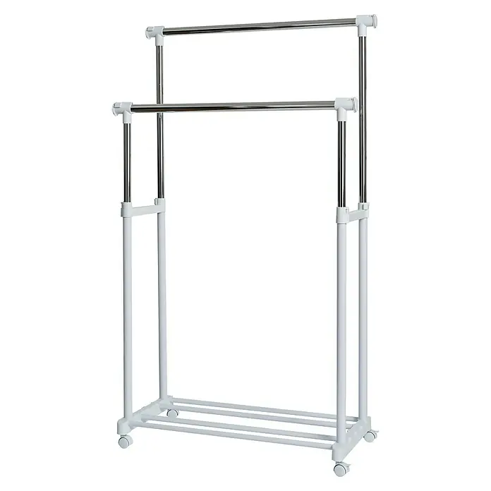 Kleiderwagen XXL - L x B: 44 x 134 cm, Höhenverstellung: 95 cm - 169 cm - Doppelte Kleiderstange mit Rollen, ideal für zusätzlichen Stauraum für Kleidung. Praktisch und platzsparend.