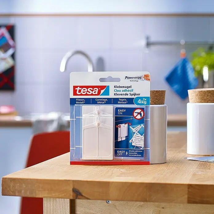 Tesa Klebenagel - Geeignet für: Fliesen, Belastbarkeit: 4 kg, 2 Stk., Weiß - Klebenagel von Tesa mit Powerstrips Technologie, geeignet für Fliesen und Metall, mit einer Tragkraft von 4kg.
