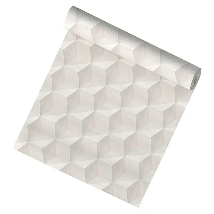 A.S. Création Vliestapete Life 3 - Beige, Grafisch, 10,05 x 0,53 m - Rolle weißer geometrischer Tapete mit Würfelmuster, die ein modernes und stilvolles Design für Innenräume bietet. Eine elegante Wanddekoration.