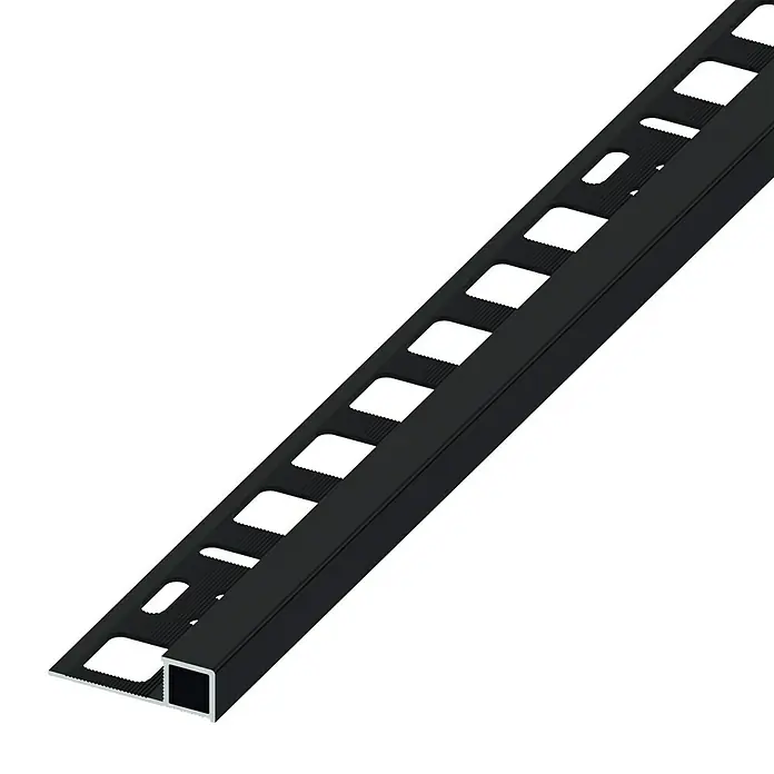 Quadroprofil - Aluminium, Schwarz, 1 m x 10 mm, Gebürstet - Schwarzes Fliesenschiene-Profil für moderne Übergänge und Kantenabschlüsse im Innenbereich, robust und langlebig.