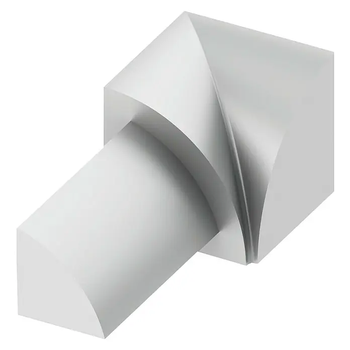 Viertelkreis-Eckleiste - Aluminium, Silber, 10 mm - Eine 3D-Darstellung eines architektonischen Elements, das die Geometrie mit modernen Design kombiniert. Es ist eine attraktive Darstellung von Form und Funktionalität.