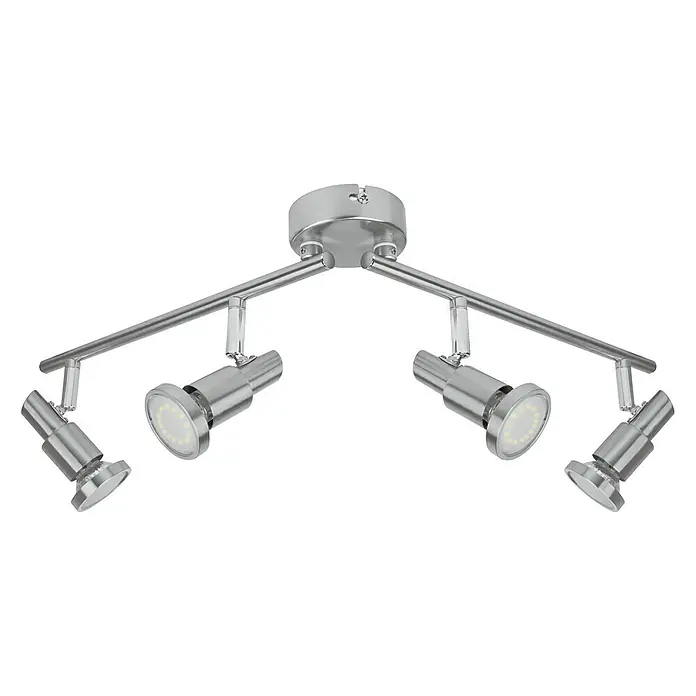 Osram LED-Deckenstrahler - 10,4 W, L x B x H: 675 x 80 x 155 mm, Nickel matt, Warmweiß, 4 Stk. - Deckenleuchte mit vier Strahlern aus gebürstetem Nickel mit LED-Leuchtmitteln für eine helle und moderne Beleuchtung.