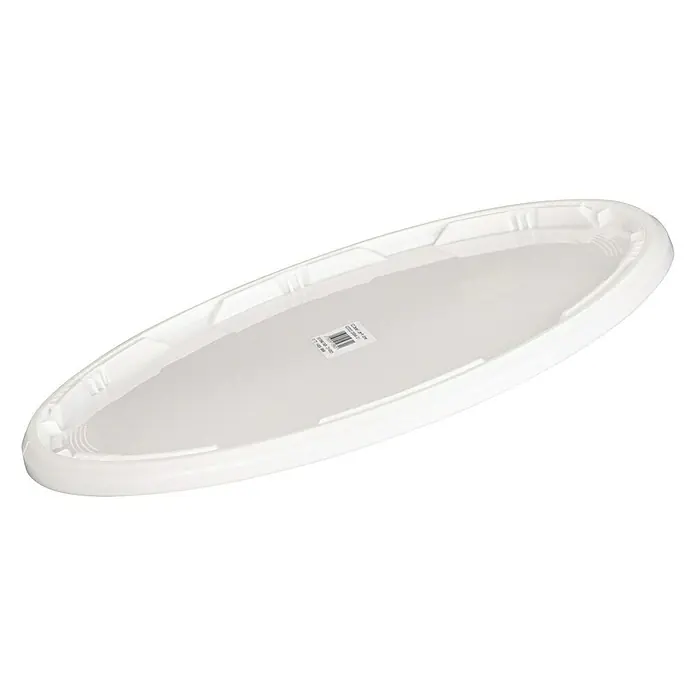 swingcolor Leer-Mischeimer-Deckel - Oval, Passend für: swingcolor Leer-Mischeimer 10 l - Abbildung eines weißen, ovalen Deckels aus Kunststoff, der für eine sichere und hygienische Abdeckung von Behältern entwickelt wurde.