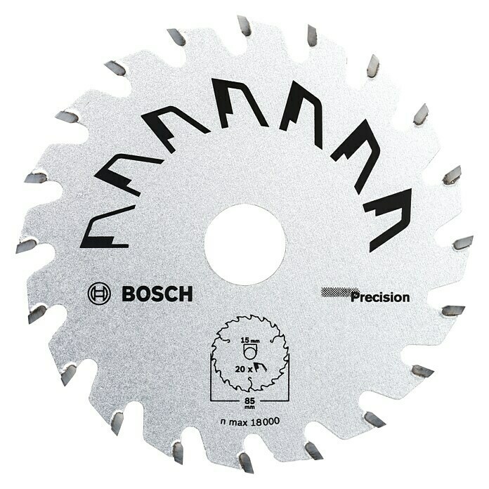 Bosch KreissägeblattDurchmesser: 85 mm, Anzahl Zähne: 20 Zähne, Passend für: Bosch Mini-Handkreissäge PKS 10,8 Front View