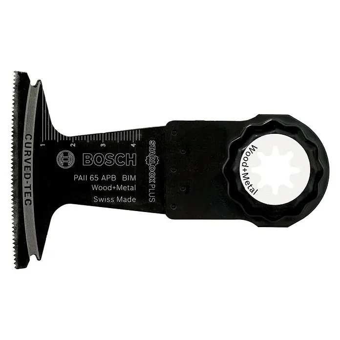 Bosch Tauchsägeblatt Wood and Metal PAII 65 APB - Geeignet für: Holz, 50 x 65 mm, STARLOCK-Plus-System - Bosch PAll 65 APB BIM Tauchsägeblatt für Holz und Metall mit Curved-Tec und Starlock Plus Aufnahme für oszillierende Elektrowerkzeuge.