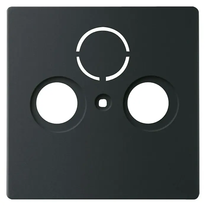 Busch-Jaeger Future Linear Antennenabdeckung 1743-885 - Schwarz matt, Matt, Kunststoff, Unterputzmontage - Eine schwarze quadratische Abdeckung mit drei runden Aussparungen und einem kleinen Loch in der Mitte.