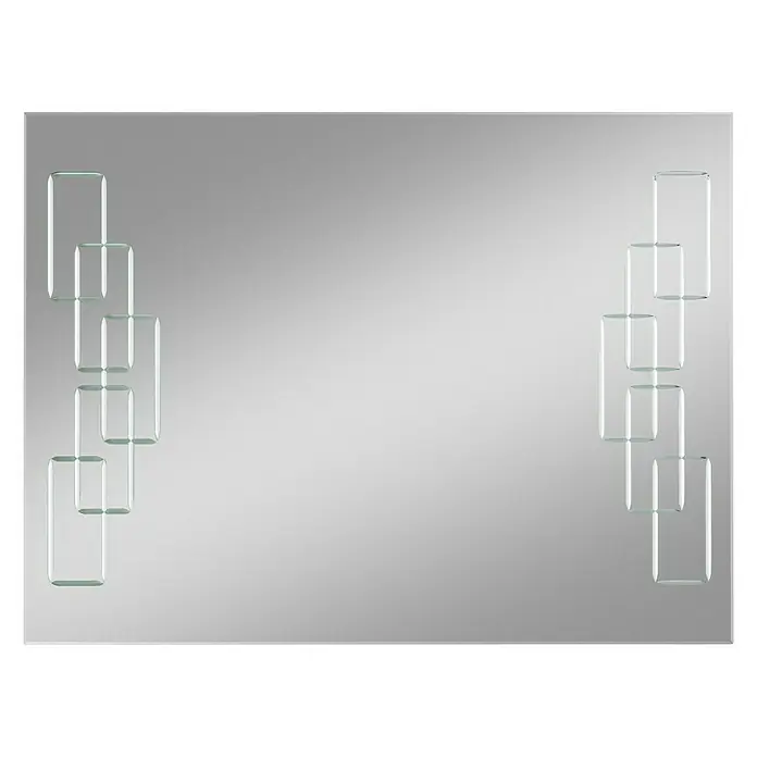 Kristall-Form Rillenschliffspiegel Geometric - 80 x 60 cm, Eckig - Rechteckiger Spiegel mit dekorativen, geometrischen Mustern an den Seiten, die einen modernen und stilvollen Akzent setzen.\n