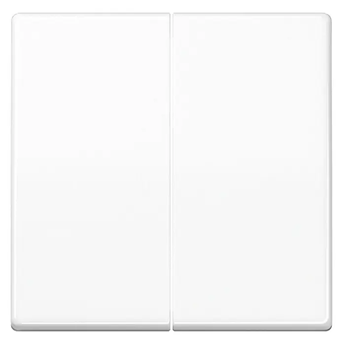 Jung AS 500 Serienschalterwippe AS591-5WW - Alpinweiß, Kunststoff, IP20 - Zwei weiße Lichtschalter nebeneinander, die ein minimalistisches und modernes Design für die Steuerung der Beleuchtung bieten.