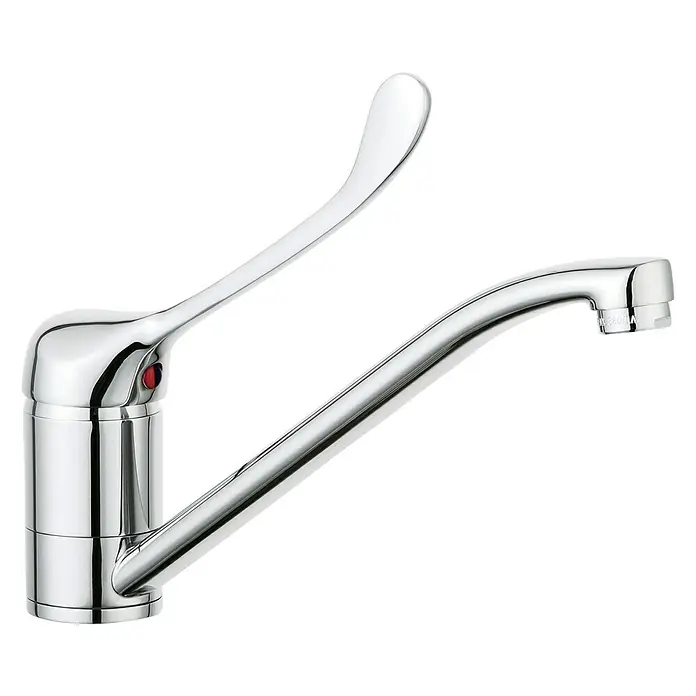 Camargue Vita Spültischarmatur - Chrom, Glänzend - Glänzende Chrom-Küchenarmatur mit langem Hebel und gebogenem Auslauf für stilvolle Funktionalität in Ihrer Küche.