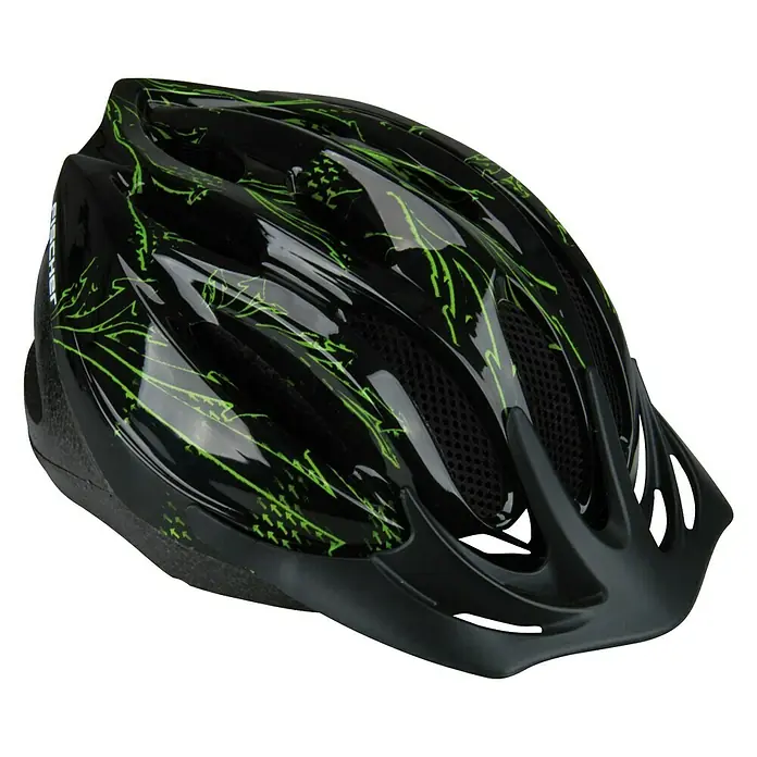 Fischer Fahrradhelm Arrow - S/M 54 - 58 cm - Schwarzer Fahrradhelm mit grünem Muster für sicheres Radfahren in der Stadt oder im Gelände.