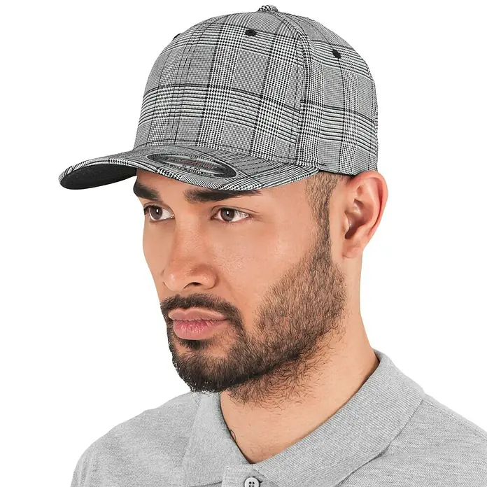Flexfit Baseballkappe Glen Check - S/M, Schwarz/Weiß - Vorderansicht