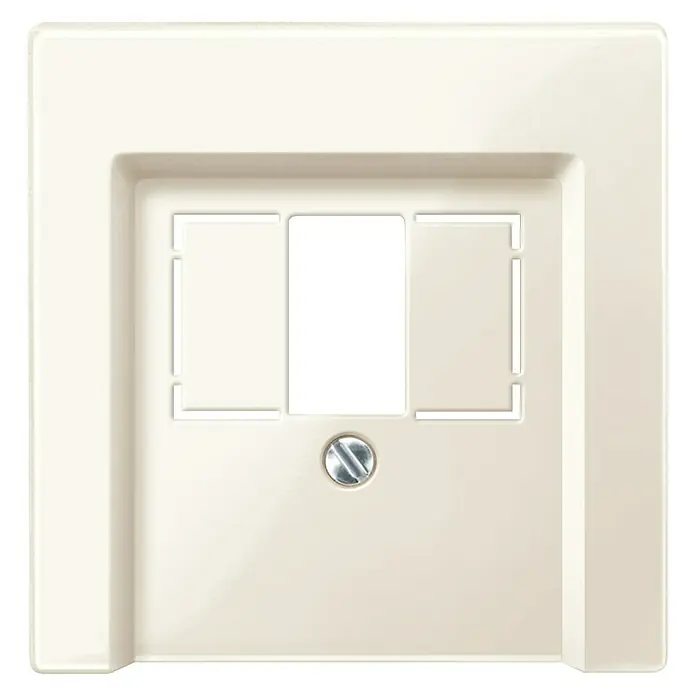 Merten System M TAE-Abdeckung 296044 - Weiß glänzend, Kunststoff - Nahaufnahme einer cremefarbenen Abdeckung für einen modularen Geräteeinsatz, ideal für Elektronikinstallationen im Innenbereich.