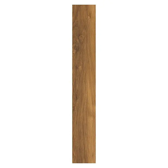 LOGOCLIC Laminatmuster Vinto Hickory Marsala - 296 x 195 x 1 mm, Landhausdiele - Detailaufnahme einer einzelnen, länglichen Holzfliese mit Maserung. Perfekt für moderne Boden- oder Wandgestaltungen mit natürlicher Optik.
