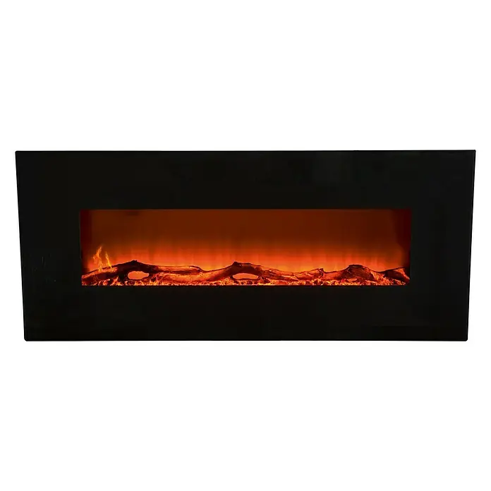 Voltomat HEATING Chimenea eléctrica de pie o mural Flat - Negro, 26 x 128 x 61 cm - Chimenea eléctrica con marco negro y llamas simuladas para un ambiente acogedor.