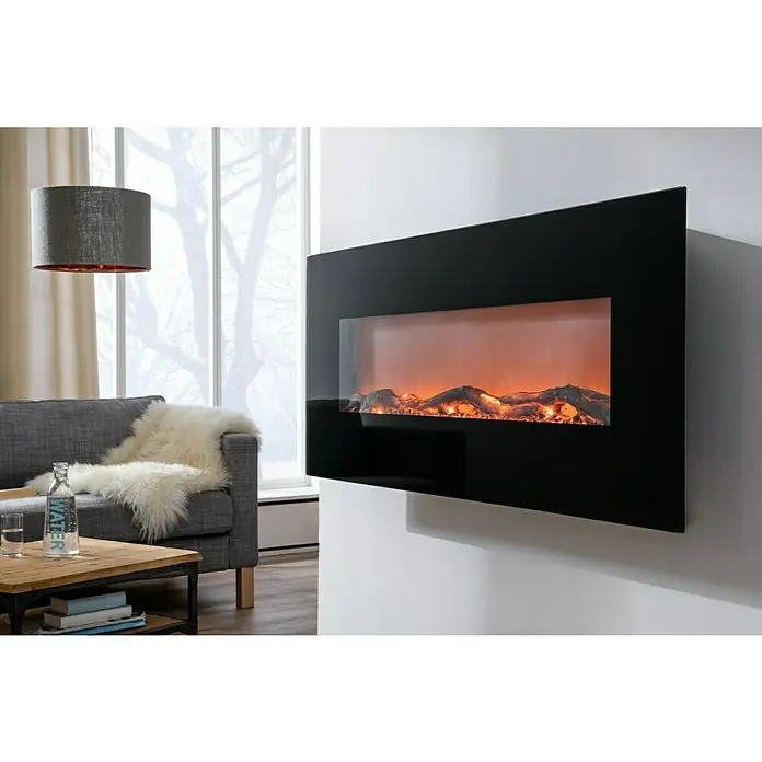 Voltomat HEATING Stand- & Wandkamin Flat - Schwarz, 26 x 128 x 61 cm - Ein modernes, schwarzes Wandkamin mit lebensechten Flammen, das eine warme Atmosphäre in jeden Raum bringt. Perfekt für gemütliche Abende.