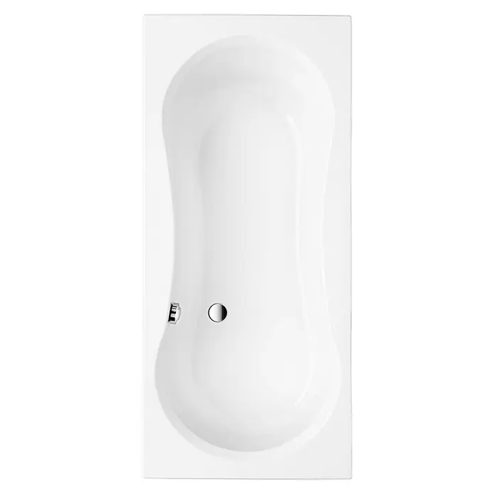 Ottofond Badewanne Vigo - 180 x 80 cm, Sanitäracryl, Weiß - Draufsicht auf eine moderne, weiße Badewanne mit Armatur und Abfluss.