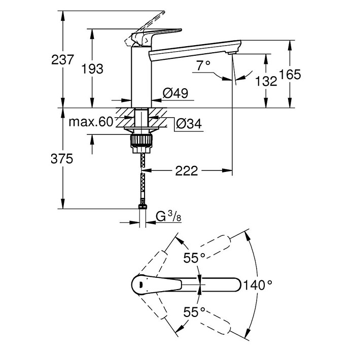 Grohe Spültischarmatur Start Edge (Chrom, Glänzend, B x H: 49 x 193 mm) | BAUHAUS