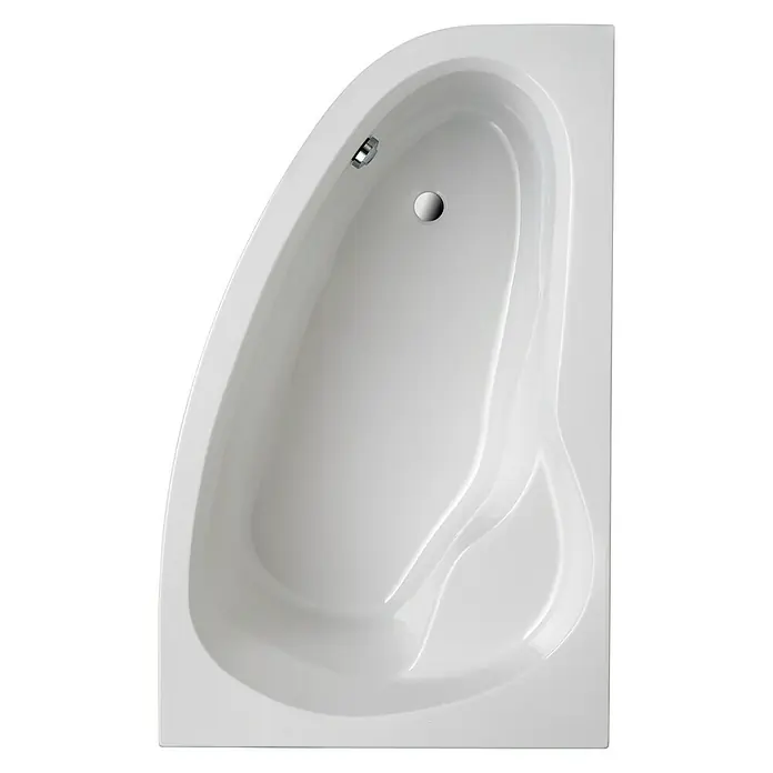 Ottofond Eckbadewanne Mauritius A - L x B: 175 x 110 cm, Sanitäracryl, Weiß, Rechts - Ein Überblick über eine moderne, asymmetrische Badewanne mit glänzender, weißer Oberfläche und integrierter Armatur.
