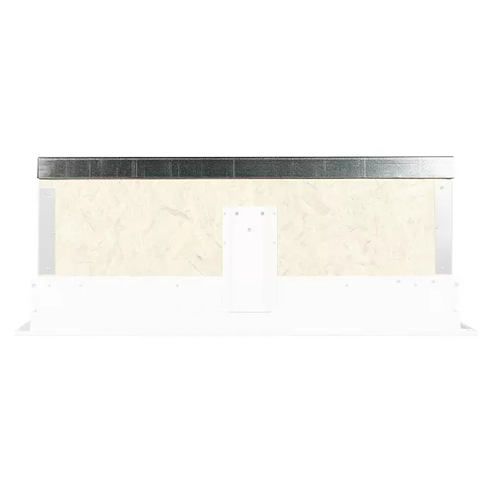 Wippro Bodentreppen-Oberdeckel HOD Isotec - Nicht isoliert, Manuell bedienbar, seitlich öffnend, Kette, Passend für: Wippro Bodentreppen Isotec, Isotec Luxe, Isotec 200, Klimatec 110 × 70 cm - Verzinktes Metall-Deckprofil auf einer hellen Holzwerkstoffplatte mit weißen Befestigungselementen montiert.