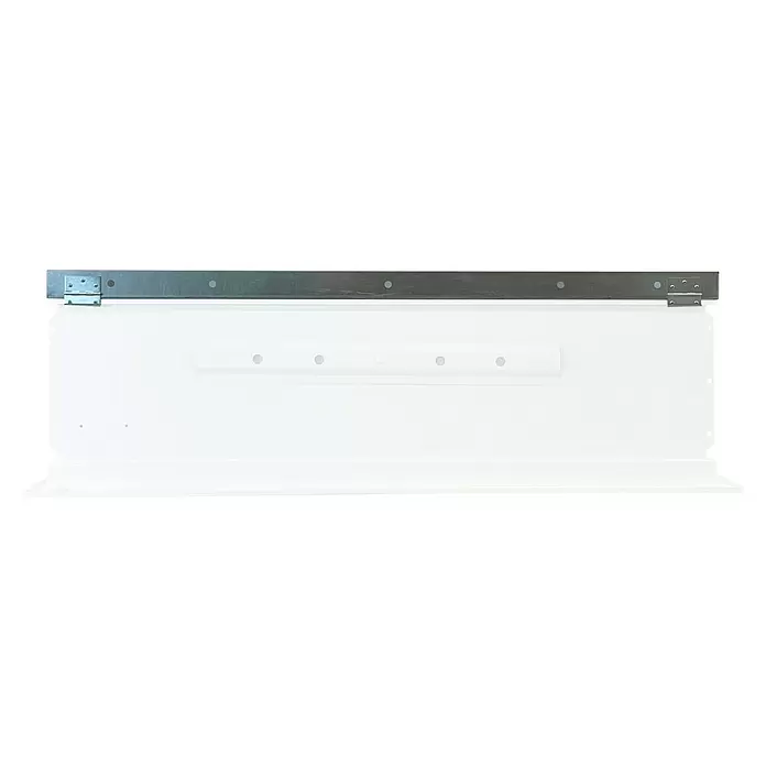 Wippro Bodentreppen-Oberdeckel HOD Eurostep - Nicht isoliert, Manuell bedienbar, seitlich öffnend, Kette, Passend für: Wippro Bodentreppe Eurostep 120 × 60 cm - Weißes Paneel mit horizontaler Metallstange, Scharnieren und Befestigungen.