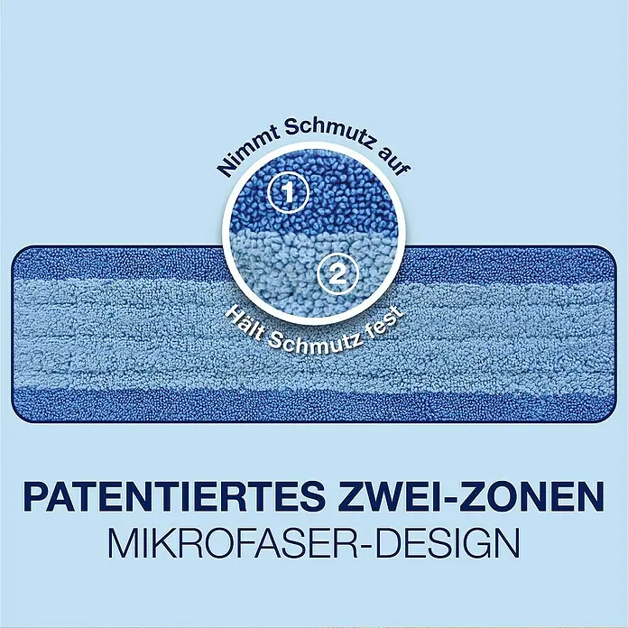 Bona Mikrofaser-Reinigungspad - Mikrofaser, Waschen bei 60 °C - Produktbild eines Mikrofaser-Mopps mit patentiertem Zwei-Zonen-Design. Nimmt Schmutz auf und hält ihn fest.