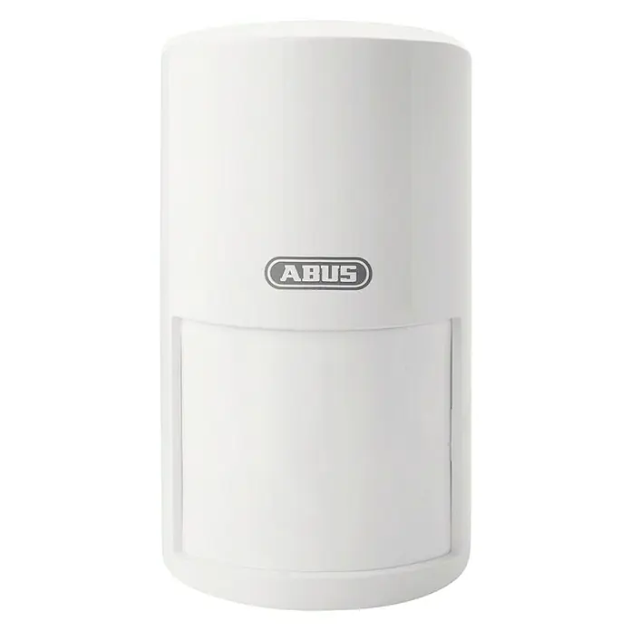 Abus Smartvest Alarmanlagen-Bewegungsmelder - 52 x 61 x 110 mm - Das Bild zeigt einen ABUS Bewegungsmelder in Weiß. Der Melder ist zylindrisch und hat ein ABUS-Logo auf der Vorderseite.
