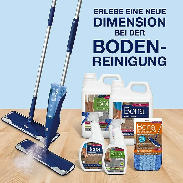 Bona Mikrofaser-Reinigungspad - Mikrofaser, Waschen bei 60 °C - Produktdarstellung: Bona Reinigungsset mit Mopp, Reinigungsmitteln für Holzböden und Microfaser Reinigungspads.
