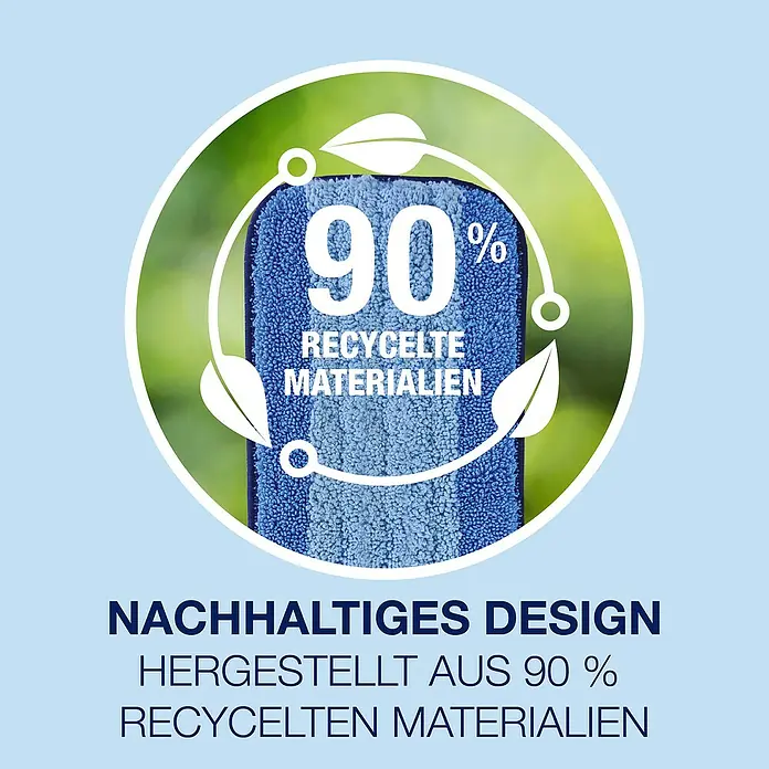 Bona Mikrofaser-Reinigungspad - Mikrofaser, Waschen bei 60 °C - Produktbild mit dem Hinweis "Nachhaltiges Design hergestellt aus 90 % recycelten Materialien".