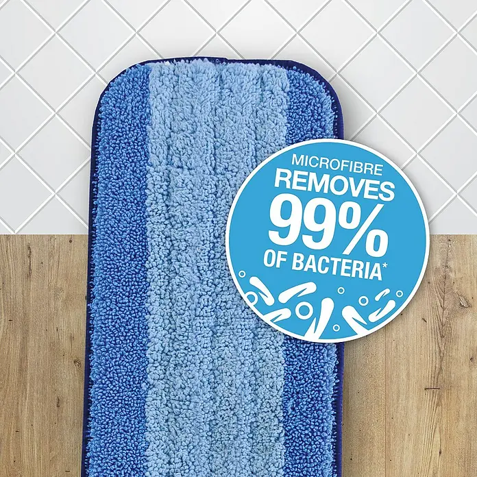 Bona Reinigungs-Set Parkett - 1 x Cleaner, 1 x Mop, 1 x Microfaser-Reinigungspad - Mikrofaser-Badematte in blau, die 99% der Bakterien entfernt, ideal für ein sauberes und hygienisches Badezimmer.