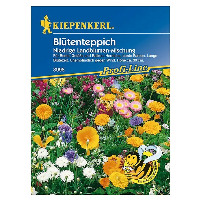 Kiepenkerl Profi-Line Blumensamenmischung Blütenteppich - Verschiedene Sorten, Blütezeit: Juni, 2 m² - Samentüte Kiepenkerl Blütenteppich mit einer Mischung aus niedrigen Landblumen für Beete, Gefäße und Balkone.